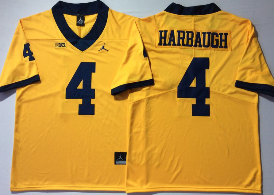 Men Michigan Wolverines 4 Harbaugh Yellow Stitched NCAA Jersey